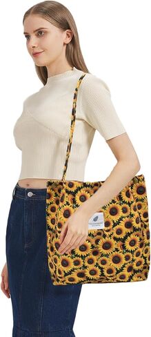 حقيبة TeeYee Corduroy Tote Bag حقائب يد كاجوال حقيبة Crossbady ذات سعة كبيرة للتسوق حقائب الكتف وحقائب العمل وحقيبة السفر | حقيبة للمتسوقين، قفل بالإطباق، جيوب متعددة، تصميم متعدد الأنماط in Kuwait