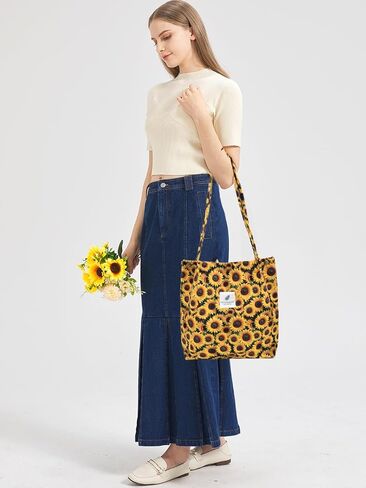 حقيبة TeeYee Corduroy Tote Bag حقائب يد كاجوال حقيبة Crossbady ذات سعة كبيرة للتسوق حقائب الكتف وحقائب العمل وحقيبة السفر | حقيبة للمتسوقين، قفل بالإطباق، جيوب متعددة، تصميم متعدد الأنماط in Kuwait