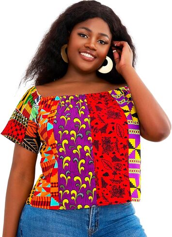 بلوزة نسائية من HongyuAmy بأنماط مطبوعة أفريقية من قماش Kente المرقعة in Kuwait