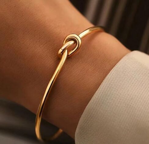 Vintage Gold Plated Stainless Steel Knot Bangles Women Fashion Temperament Minimalist Open Bracelets Female Luxurious Exquisite Accessories Jewelry Gift for Friends in Saudi Arabia