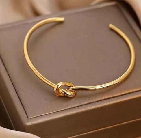 Vintage Gold Plated Stainless Steel Knot Bangles Women Fashion Temperament Minimalist Open Bracelets Female Luxurious Exquisite Accessories Jewelry Gift for Friends in Saudi Arabia