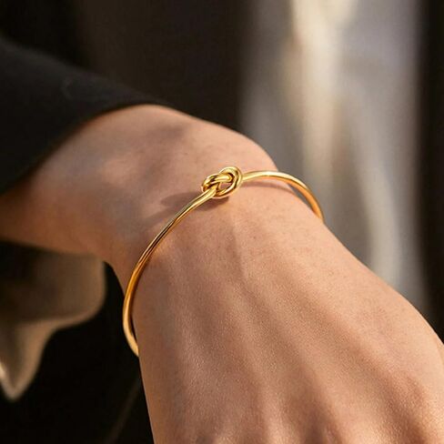 Vintage Gold Plated Stainless Steel Knot Bangles Women Fashion Temperament Minimalist Open Bracelets Female Luxurious Exquisite Accessories Jewelry Gift for Friends in Saudi Arabia