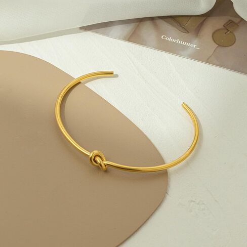 Vintage Gold Plated Stainless Steel Knot Bangles Women Fashion Temperament Minimalist Open Bracelets Female Luxurious Exquisite Accessories Jewelry Gift for Friends in Saudi Arabia