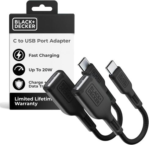 Black+Decker USB C to USB A Adapter ، USB C Male to USB Female Adapter Nylon Braid ، Type C OTG Cable متوافق مع iPhone 16 15 Pro ، MacBook Pro 2022/Air/Mini ، iPad - 2 Pack ، 3 "(أبيض) in Saudi Arabia