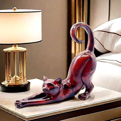 Cat Stretching Statue Figurine Sculpture Gifts for Cat Lover Art Cat Office Home Decor Desk Accessories Decoration in Saudi Arabia