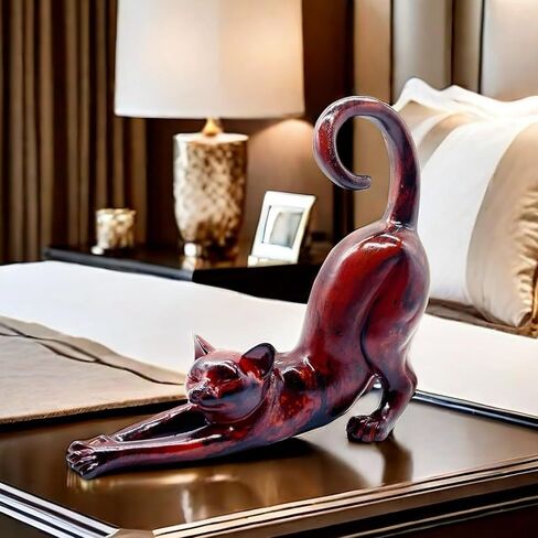 Cat Stretching Statue Figurine Sculpture Gifts for Cat Lover Art Cat Office Home Decor Desk Accessories Decoration in Saudi Arabia