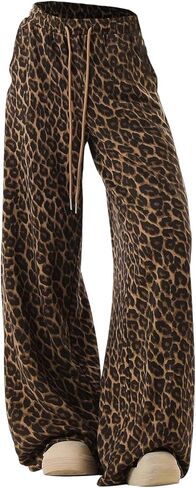 SHENHE Women's Leopard Baggy Sweatpants Drawstring Wide Leg Cheetah Print Casual Lounge Sweat Pants in Saudi Arabia