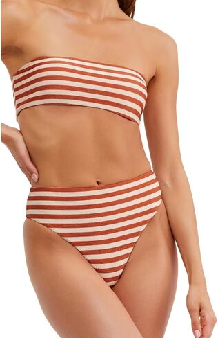 Gottex Au Naturel Golden Hour Women’s Black and Ivory Stripe Bandeau Bikini Bra with Texture Lurex and Adjustable Straps in Saudi Arabia