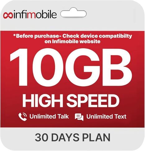 $12.6/Month | Infimobile Prepaid Unlimited Plan: 6 Months | 10GB High-Speed Data Per Month | Unlimited Data Talk & Text | Prepaid Plan Service SIM Card | Nationwide Coverage | 4G, 5G Network in Saudi Arabia