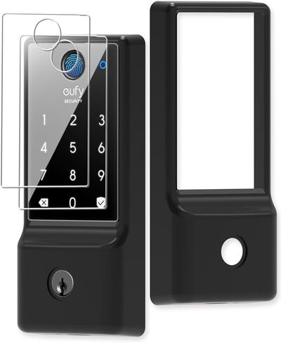 【3 في 1】 علبة السيليكون لـ Eufy Security Smart Lock C220 Electronic Photeprint eleypad deadbolt مع رمز ، مع حزمة شاشة زجاجية مقسمة أسود in Saudi Arabia