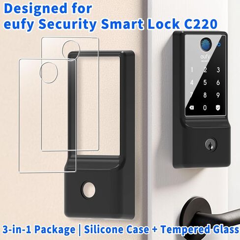 【3 في 1】 علبة السيليكون لـ Eufy Security Smart Lock C220 Electronic Photeprint eleypad deadbolt مع رمز ، مع حزمة شاشة زجاجية مقسمة أسود in Saudi Arabia