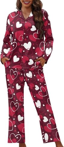 XXQGOMG Women's 2 Piece Button Up Pajamas Set Long Sleeve Blouse and Pants Sleepwear in Saudi Arabia
