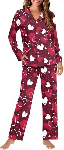 XXQGOMG Women's 2 Piece Button Up Pajamas Set Long Sleeve Blouse and Pants Sleepwear in Saudi Arabia
