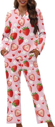 XXQGOMG Women's 2 Piece Button Up Pajamas Set Long Sleeve Blouse and Pants Sleepwear in Saudi Arabia