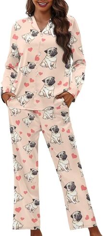 XXQGOMG Women's 2 Piece Button Up Pajamas Set Long Sleeve Blouse and Pants Sleepwear in Saudi Arabia