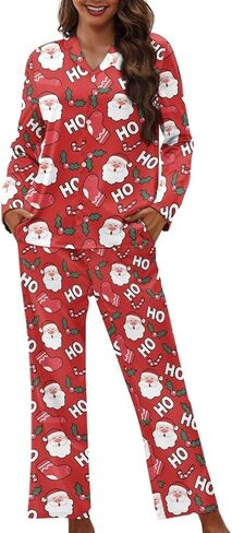 XXQGOMG Women's 2 Piece Button Up Pajamas Set Long Sleeve Blouse and Pants Sleepwear in Saudi Arabia