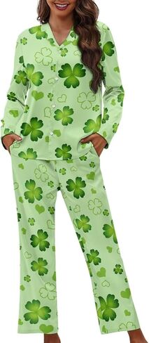 XXQGOMG Women's 2 Piece Button Up Pajamas Set Long Sleeve Blouse and Pants Sleepwear in Saudi Arabia
