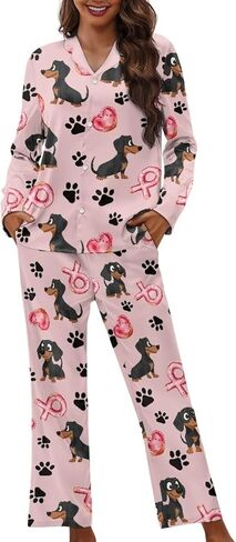 XXQGOMG Women's 2 Piece Button Up Pajamas Set Long Sleeve Blouse and Pants Sleepwear in Saudi Arabia