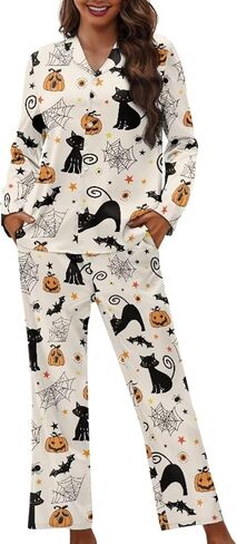 XXQGOMG Women's 2 Piece Button Up Pajamas Set Long Sleeve Blouse and Pants Sleepwear in Saudi Arabia