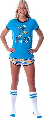 Sesame Street Women's Cookie Monster 3 Piece Matching Pajama Set - Boxer Shorts, Shirt, And Slipper Socks in Saudi Arabia