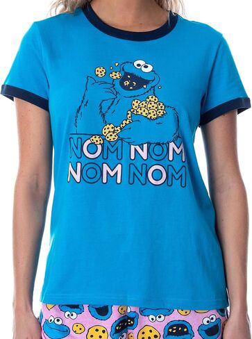 Sesame Street Women's Cookie Monster 3 Piece Matching Pajama Set - Boxer Shorts, Shirt, And Slipper Socks in Saudi Arabia