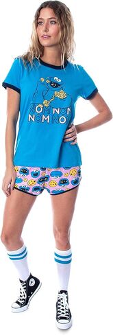 Sesame Street Women's Cookie Monster 3 Piece Matching Pajama Set - Boxer Shorts, Shirt, And Slipper Socks in Saudi Arabia