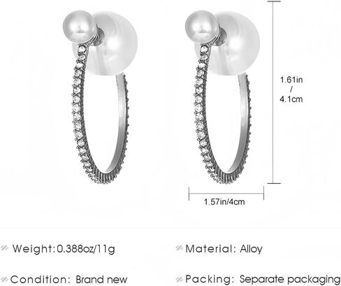 Gold Large Pearl Hoop Earrings for Women Sparkly Rhinestone Big Pearls Hoops Earring Exaggerated Crystal C Shaped Round Balls Pearl Statement Jewelry in Saudi Arabia