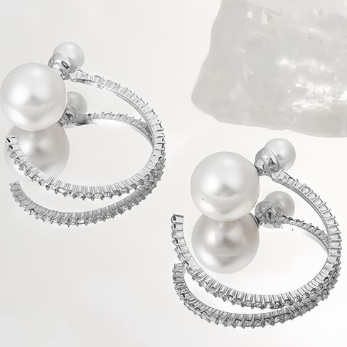 Gold Large Pearl Hoop Earrings for Women Sparkly Rhinestone Big Pearls Hoops Earring Exaggerated Crystal C Shaped Round Balls Pearl Statement Jewelry in Saudi Arabia