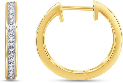 1/10 CT.t.w Round Cut White Natural Diamond Hoop Earrings For Women In 14K Gold Over Sterling Silver (I-J Color, I2-I3 Clalrity, 0.10 cttw) in Saudi Arabia