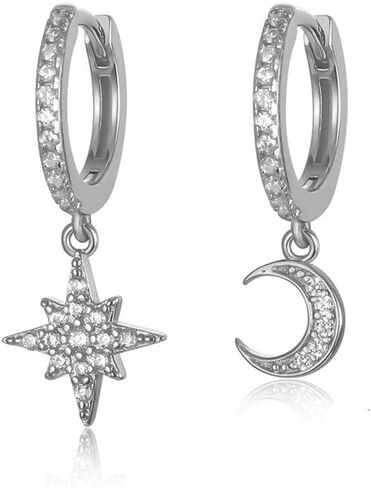 14K Gold Moissanite Moon Star Hoop Earrings for Women,Minimalist Moon and Star Style Huggie Earrings,Fashion Jewelry Gift for Her in Saudi Arabia
