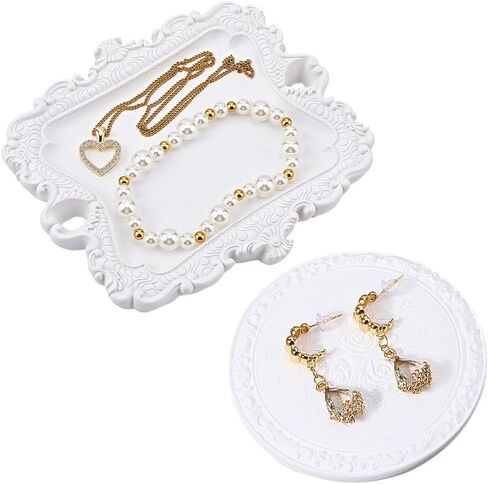 PH PandaHall 2 Styles Resin Jewelry Trays 4.8 x 4.3 inch White Trinket Dishes Vintage Home Decor Ring Holder Dish for Wedding Registry Must Haves Christmas Mother’s Day Gift, 2pcs/Set in Saudi Arabia