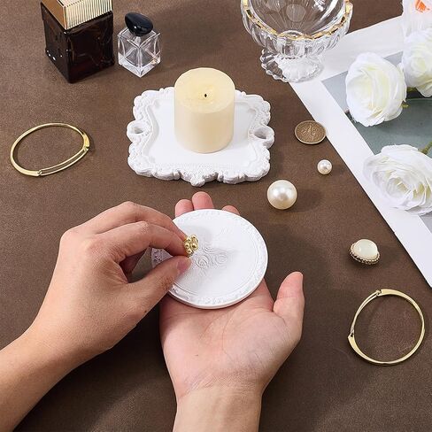 PH PandaHall 2 Styles Resin Jewelry Trays 4.8 x 4.3 inch White Trinket Dishes Vintage Home Decor Ring Holder Dish for Wedding Registry Must Haves Christmas Mother’s Day Gift, 2pcs/Set in Saudi Arabia