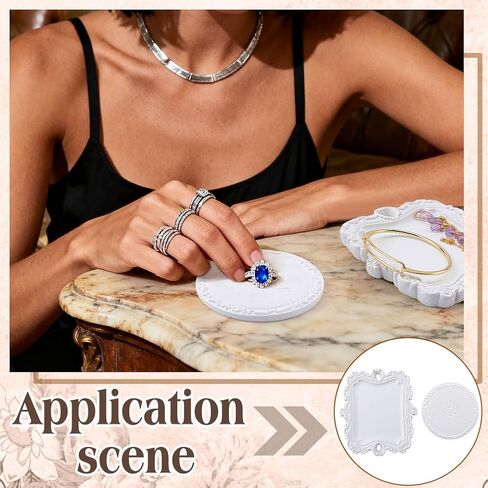 PH PandaHall 2 Styles Resin Jewelry Trays 4.8 x 4.3 inch White Trinket Dishes Vintage Home Decor Ring Holder Dish for Wedding Registry Must Haves Christmas Mother’s Day Gift, 2pcs/Set in Saudi Arabia