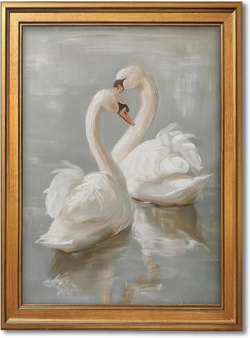Vintage Gold Framed Wall Art Classical Swan Painting Picture Wall Decor Rustic Farmhouse Animal Poster Print Artwork for Living Room Nursery Bedroom Bathroom Office in Saudi Arabia