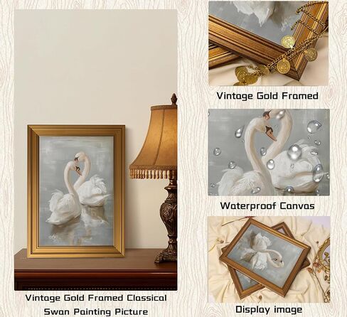 Vintage Gold Framed Wall Art Classical Swan Painting Picture Wall Decor Rustic Farmhouse Animal Poster Print Artwork for Living Room Nursery Bedroom Bathroom Office in Saudi Arabia