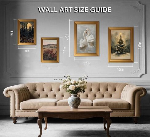 Vintage Gold Framed Wall Art Classical Swan Painting Picture Wall Decor Rustic Farmhouse Animal Poster Print Artwork for Living Room Nursery Bedroom Bathroom Office in Saudi Arabia