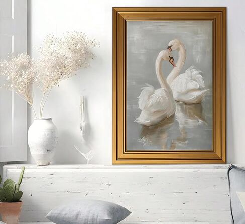 Vintage Gold Framed Wall Art Classical Swan Painting Picture Wall Decor Rustic Farmhouse Animal Poster Print Artwork for Living Room Nursery Bedroom Bathroom Office in Saudi Arabia