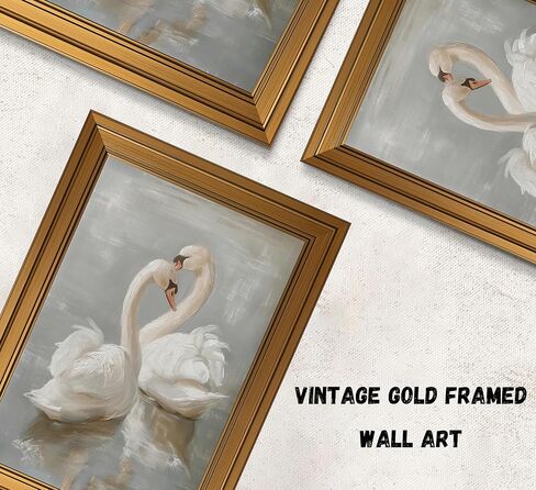 Vintage Gold Framed Wall Art Classical Swan Painting Picture Wall Decor Rustic Farmhouse Animal Poster Print Artwork for Living Room Nursery Bedroom Bathroom Office in Saudi Arabia