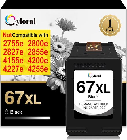 67XL for HP 67 Black Ink Cartridge for HP Deskjet 2855e Ink Cartridges Desk Jet 2700 2755e 2723e 2742e 4155e 4255e Envy 6000 6055e 6052e 6455e 6458e 6475e Printer Remanufactured 67 XL (Black) in Kuwait