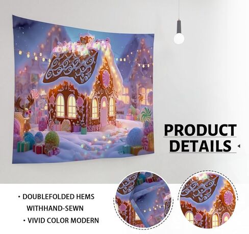 Gingerbread House Tapestry, Colorful Winter Holiday Wall Art, Cozy Festive Decor for Living Room, Bedroom, Dorm, Christmas Aesthetic 90x70 Inch in Saudi Arabia