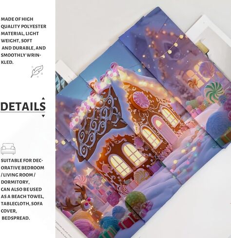 Gingerbread House Tapestry, Colorful Winter Holiday Wall Art, Cozy Festive Decor for Living Room, Bedroom, Dorm, Christmas Aesthetic 90x70 Inch in Saudi Arabia