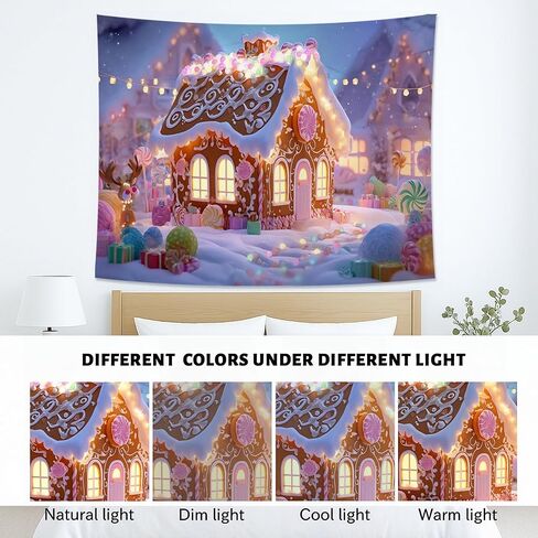 Gingerbread House Tapestry, Colorful Winter Holiday Wall Art, Cozy Festive Decor for Living Room, Bedroom, Dorm, Christmas Aesthetic 90x70 Inch in Saudi Arabia
