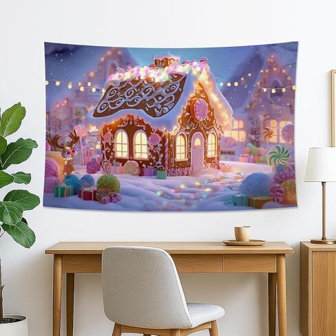 Gingerbread House Tapestry, Colorful Winter Holiday Wall Art, Cozy Festive Decor for Living Room, Bedroom, Dorm, Christmas Aesthetic 90x70 Inch in Saudi Arabia