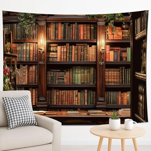 Vintage Library Bookshelf Tapestry, Dark Brown Wall Art for Home Decor, Cozy Aesthetic Tapestry for Living Room, Bedroom, Office 90x70 Inch in Saudi Arabia