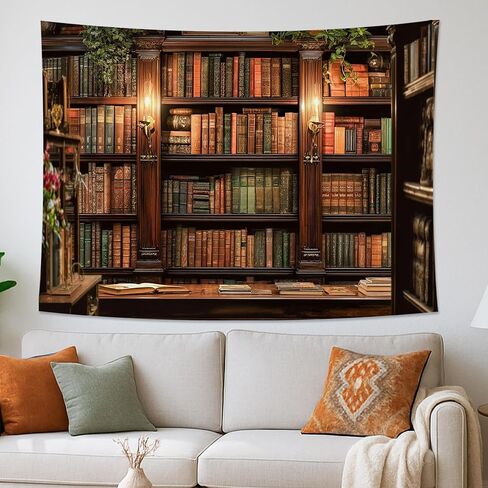 Vintage Library Bookshelf Tapestry, Dark Brown Wall Art for Home Decor, Cozy Aesthetic Tapestry for Living Room, Bedroom, Office 90x70 Inch in Saudi Arabia