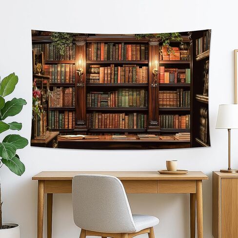 Vintage Library Bookshelf Tapestry, Dark Brown Wall Art for Home Decor, Cozy Aesthetic Tapestry for Living Room, Bedroom, Office 90x70 Inch in Saudi Arabia