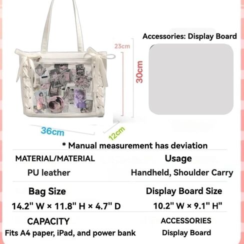 Laukie Cute Ribbon Bow Ita Tote Bag with Large Capacity and Clear Pocket (No Accessory) in Saudi Arabia