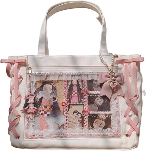 Laukie Cute Ribbon Bow Ita Tote Bag with Large Capacity and Clear Pocket (No Accessory) in Saudi Arabia