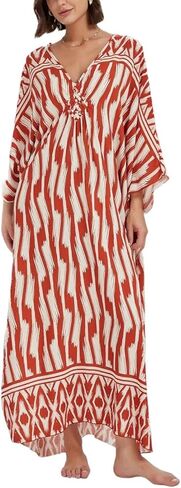 NFVNKJ Boho Kaftan Plus Size Dress for Women, Batwing Sleeve Beach Cover Up, Casual Loose-Fit Loungewear and Swimsuit Dress in Saudi Arabia