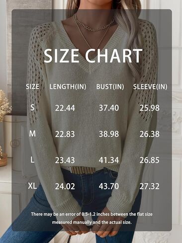 Womens Chic Casual V Neck Fashion Sweaters Trendy Long Sleeve Cable Knit Pullover Sweater in Saudi Arabia